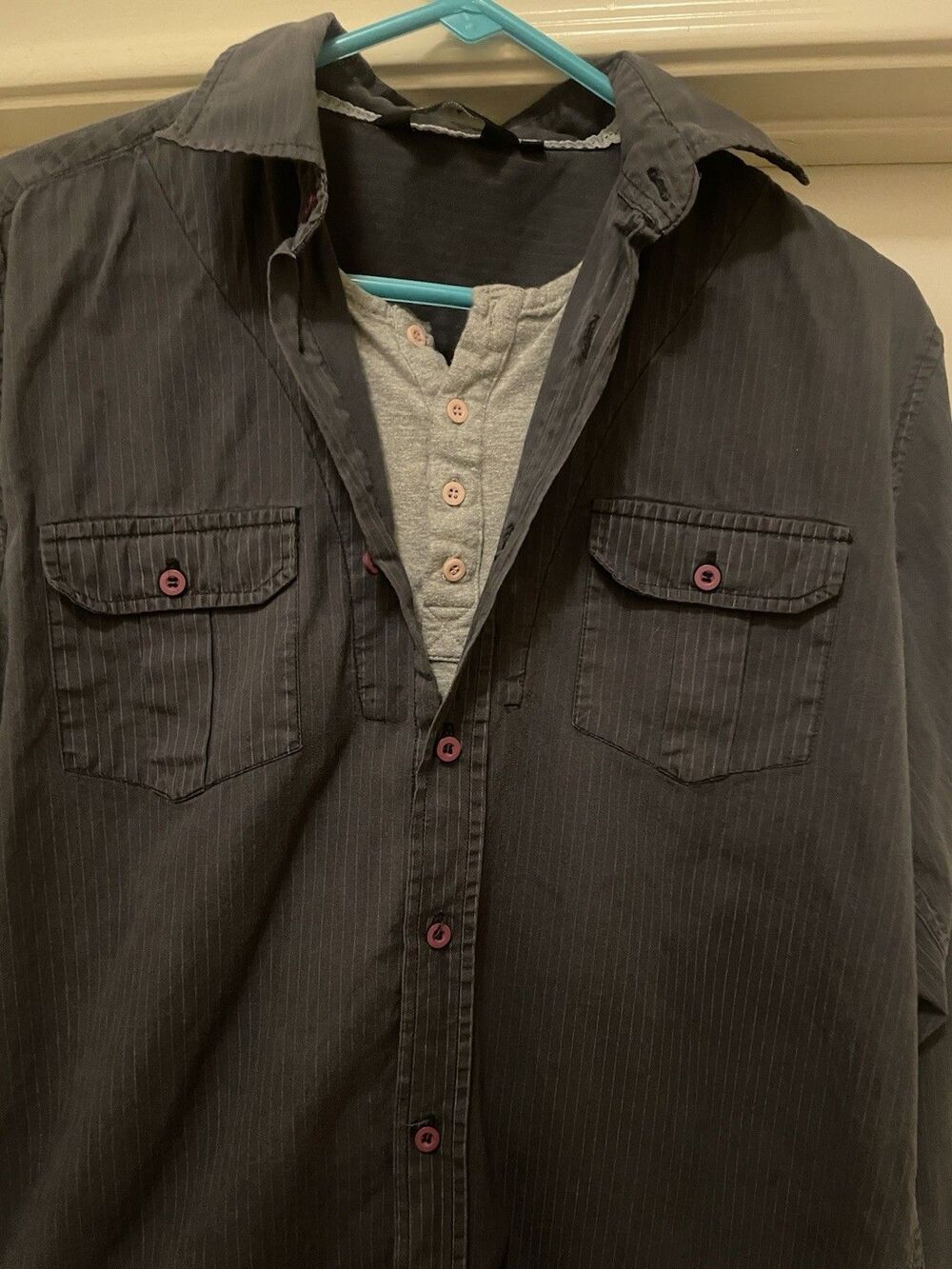 Dissident Authentic Apparel Men’s Pinstripe Button Down Layered Y2K M Med Shirt